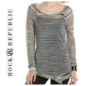Rock&republic Space Dye Moto Bandit Black/White Sheer Sweater NWT